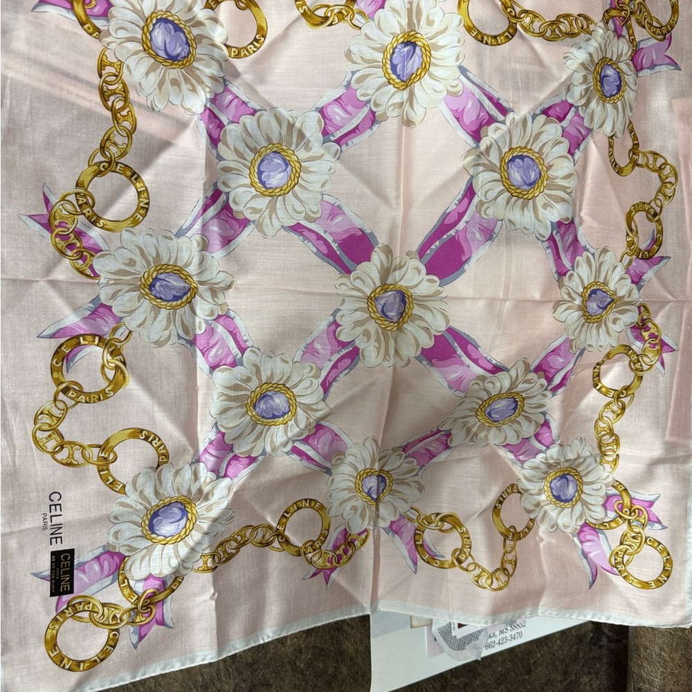 Celine Cream and Pink Silk Scarf